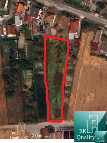 Letecký pohled na pozemek na Jelce - Vrbové v Galantě určený k bydlení.