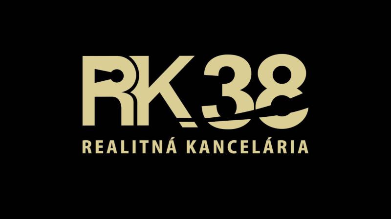 Logo RK38 Realitní kancelář na černém pozadí.