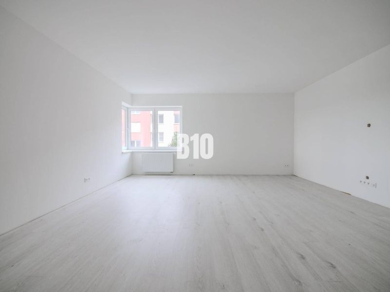 Prostorný 1-pokojový byt se světlými stěnami a dřevěnou podlahou pro moderní bydlení.