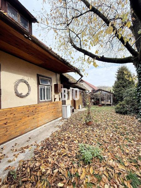 Exteriér rodinného domu v Kotešové s podzimními listy na dvoře.