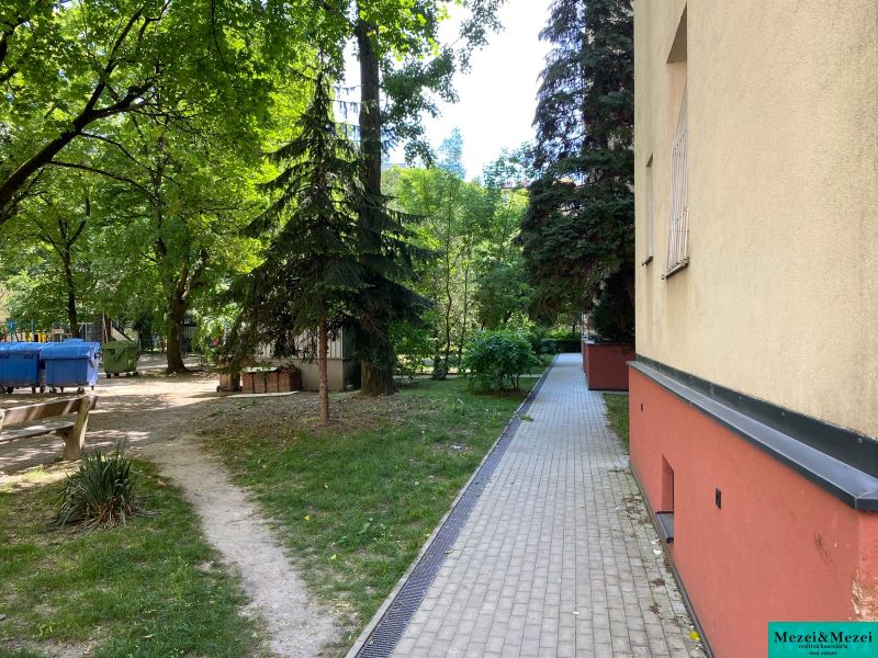 Poklidné prostředí s chodníkem a zelení u Legionářské ulice v Bratislavě.