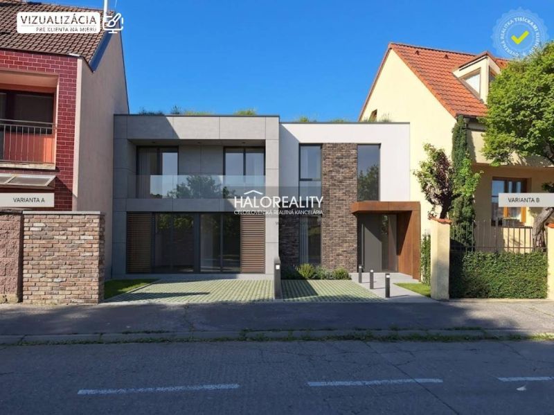 Dvoupatrový dům s velkými okny mezi domy ve městě Trnava, Pozemky - bydlení.
