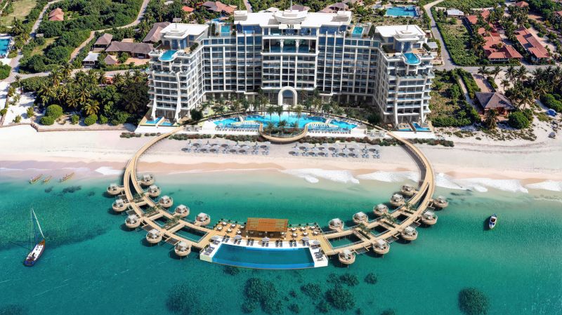 Luxusní resort v Paje s unikátní architekturou a soukromými plážovými altánky.