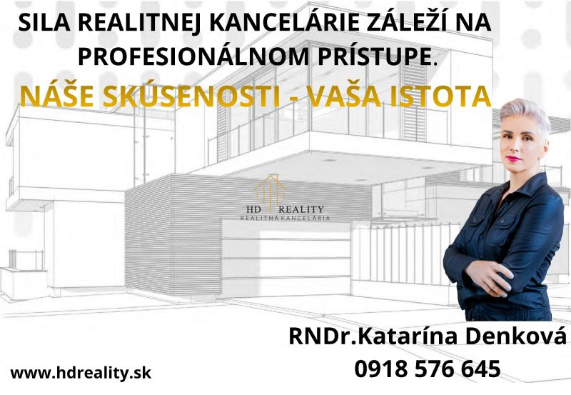 Reklama na realitní kancelář s abstraktním obrázkem budovy a kontaktními informacemi.