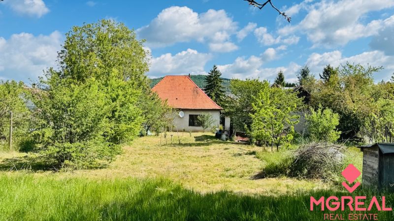 Rodinný dům v Pažiti obklopený stromy a trávníkem s červenou střechou.