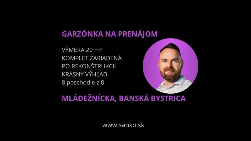 Inzerát na pronájem garsonky na Mládežnické v Banské Bystrici se všemi detaily.