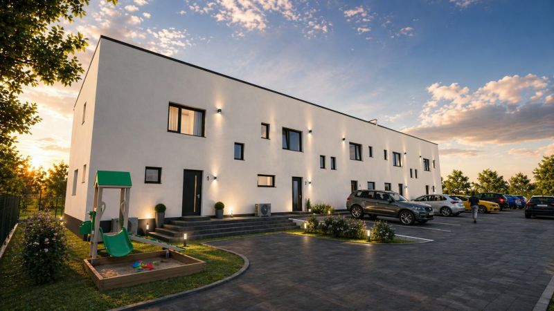 Rodinný dům na ulici Nová Polhora ve městě Nová Polhora s parkovištěm a dětským hřištěm.