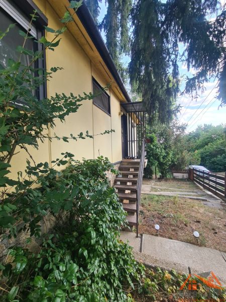Rodinný dům ve Svodíně, s předzahrádkou a schodištěm k hlavnímu vchodu.