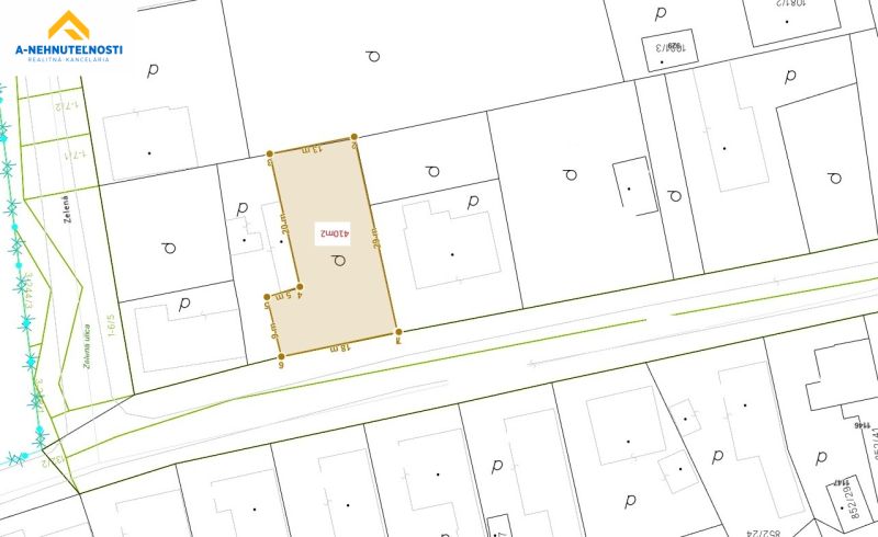 Katastrální mapa pozemku k bydlení v Dolním Štálu.