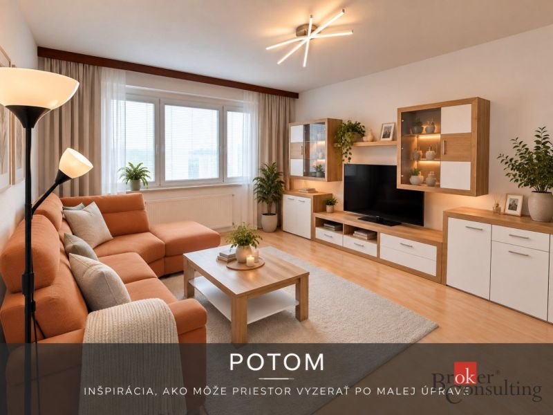 Ložnice s postelí a podlahou s dřevěným dekorem ve 3-pokojovém bytě.