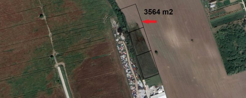 Letecký pohled na komerční pozemky v Bernolákově, Průmyslová, s celkovou plochou 3564 m².