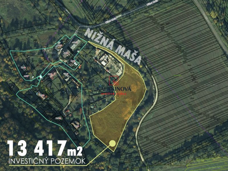 Letecký pohled na investiční rekreační pozemky u Nižné Maši, Betliar.