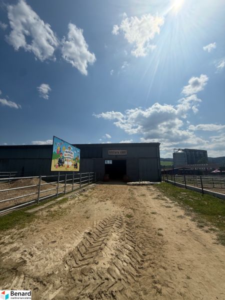 V Hniezdnom budova s halou na výstavu koní ve slunečný den.