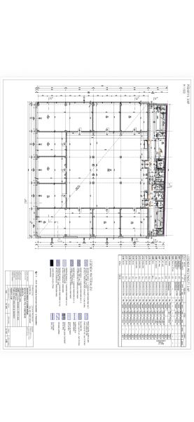 Architektonický výkres obchodních prostor s legendou a technickými specifikacemi.