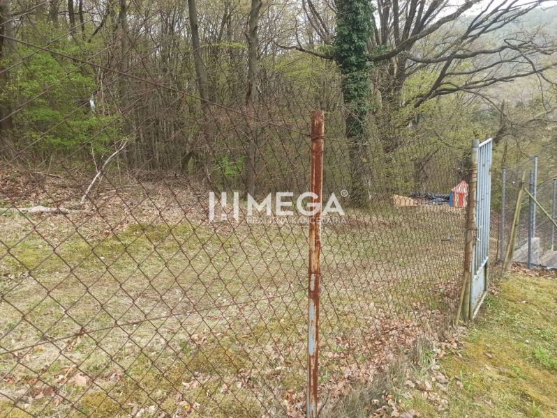 Dřevěné oplocení v zahradě na ulici v Humenném obklopené stromy.