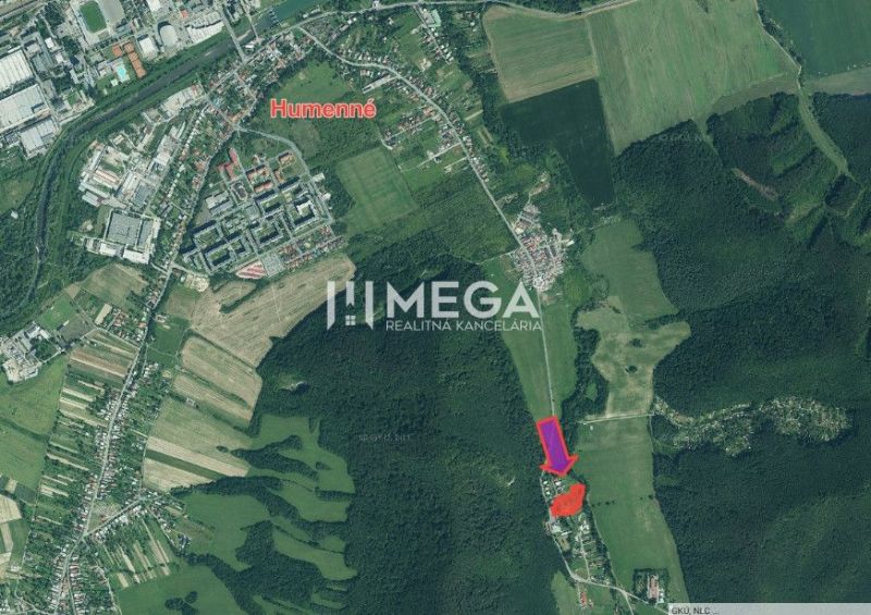 Letecký pohled na Pozemky - komerční v Ptičie, část Podskalka blízko Humenného.