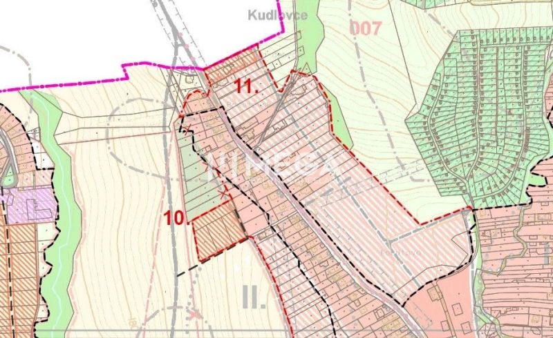 Mapa s označením pozemků pro bydlení v oblasti Brestovská, Humenné.
