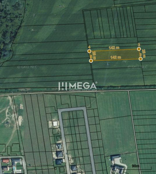 Letecká mapa zemědělských a lesních pozemků v Lackovcích na ulici Lackovce.