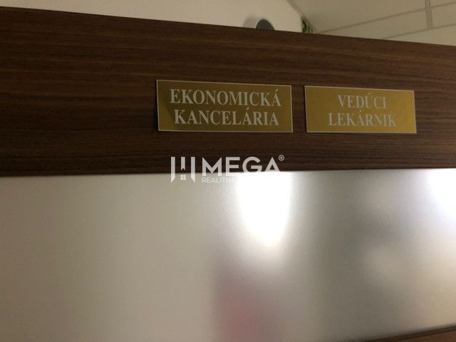 Dřevěný dekor na dveřích s jmenovkami Ekonomická kancelář a Vedoucí lékárník.