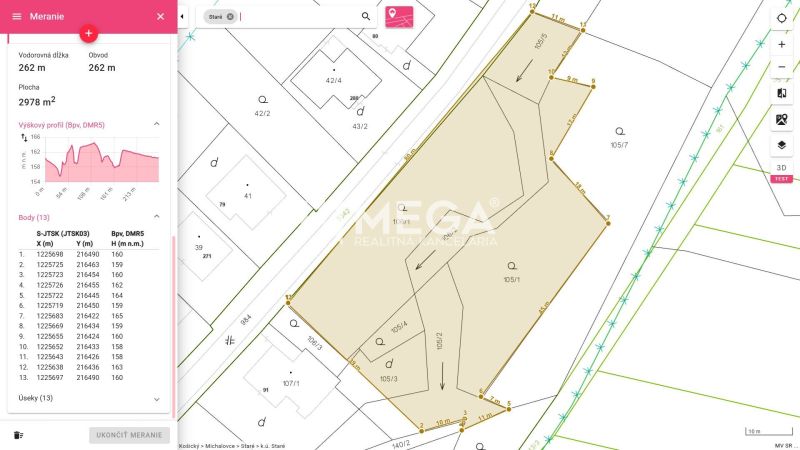 Mapa pozemku na prodej v Michalovcích, Staré, vhodná pro bydlení s rozlohou 2978 m².