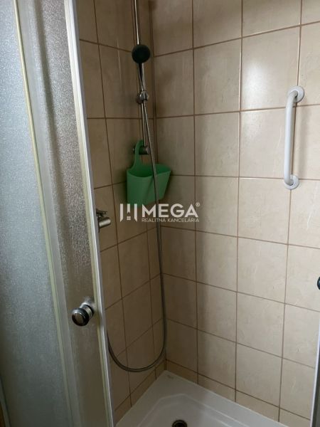 Sprchový kout s obloženými stěnami a držákem v rodinném domě.