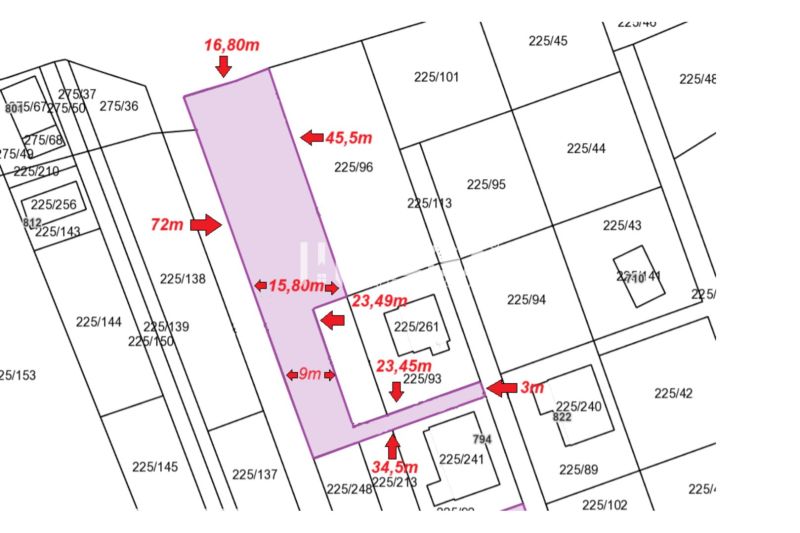 Mapa pozemků pro bydlení v Holčíkovcích s přesně vymezenými rozměry parcel.