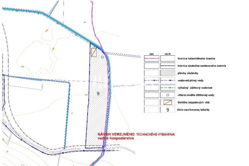 Návrh technického vybavení vodního hospodářství v oblasti Rešice, znázorňující zvláštní nemovitosti.