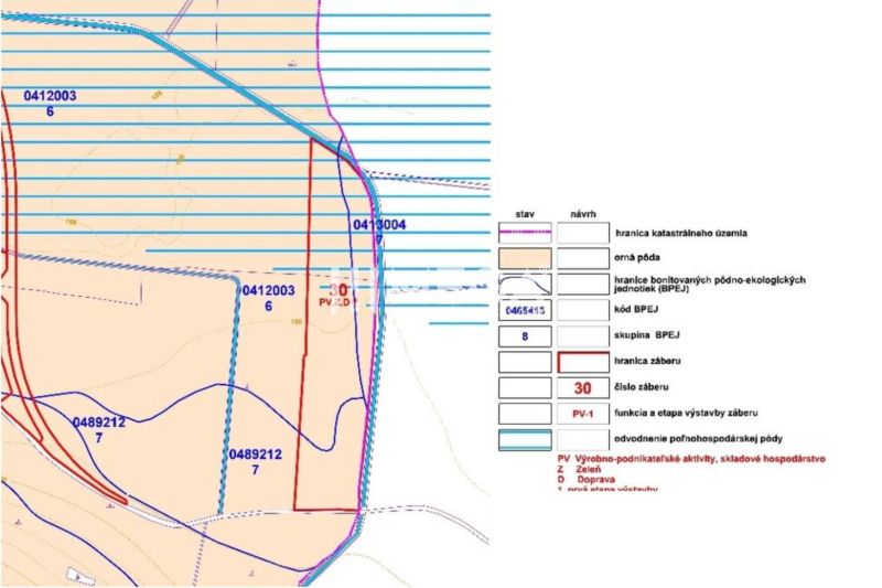 Katastrální mapa zvláštních nemovitostí s hranicemi a parcelními čísly.