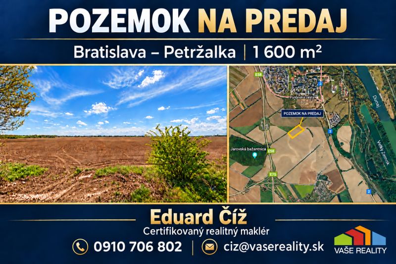 Prodej pozemku v Bratislavě - Petržalce, 1600 m², komerční využití.