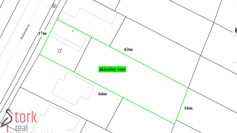 Pozemky - bydlení na Štefánikově ulici v Krušovcích s rozměry 17x63 metrů.