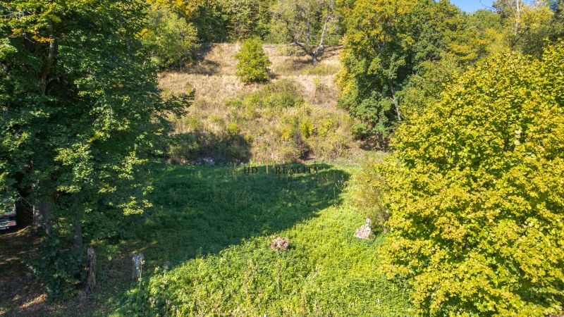 Zeleň a stromy na rekreačních pozemcích v Štiavnických Baniach pod podzimním sluncem.